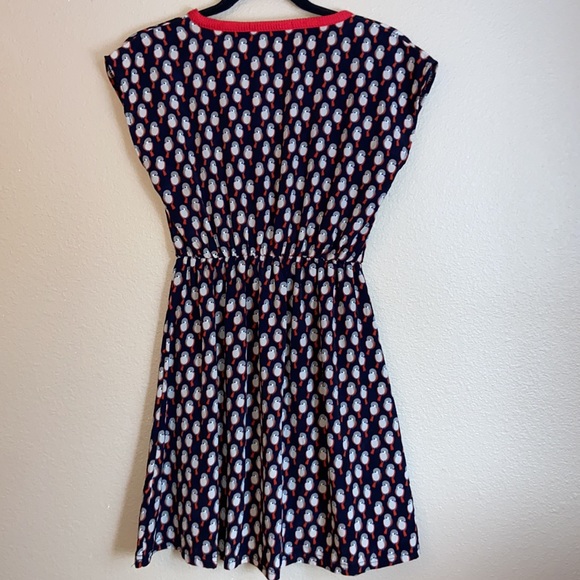 CORA Fit & Flare Deep V Neck Navy Red Bird Dress Size Small - Picture 8 of 14